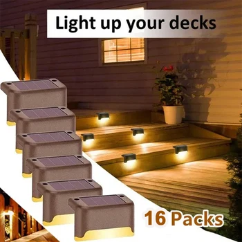 Solar Luzes do Deck 16 Pack Exterior Etapa Luzes Impermeáveis do Diodo emissor de luz Solar para Corrimão de Escadas Passo a Cerca do Quintal e Pátio Caminho