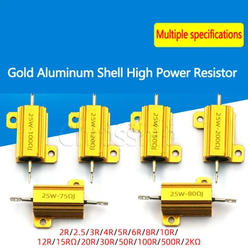 Ouro Caso de Alumínio de Alta Potência do Resistor RX24-25W 1 2 3 5 10 20 50 100ROhm 1K