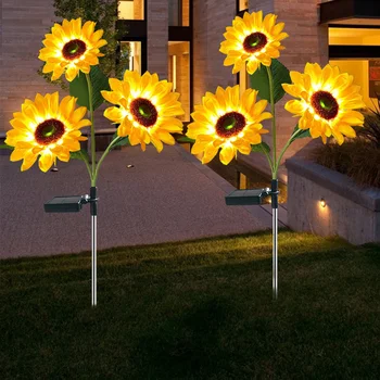 Solar Girassóis Fora do Gramado do Jardim de Luz de IP65 Impermeável Solar Flores Caminho de Luz para o Pátio Quintal de Casamento Decoração do Feriado