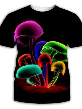 3D Coloridos Cogumelos Impressão de Verão de Nova masculina de Manga Curta, Gola Redonda T-Shirt Regular Casual Solta Moda Y2K Rua Tendência MenTop