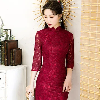 Yourqipao 2023 Verão Vermelho Melhorado Cheongsam Vintage Elegante Qipao Estilo Chinês de Casamento Vestido de Noite Tang Terno Hanfu para as Mulheres
