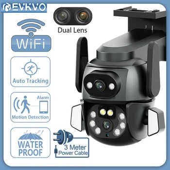 EVKVO 4K de 8MP com Lentes Duplas wi-FI Câmera PTZ 360° de Rotação de Tela Dupla AI Humanos Rastreamento Automático de Segurança do CCTV de Vigilância IP Câmera