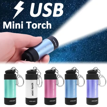 Chaveiro Mini Lanterna de Bolso USB Lanterna elétrica CONDUZIDA Recarregável Portátil de Emergência Lâmpada Impermeável Chaveiro Lanterna para Caminhadas, Camping