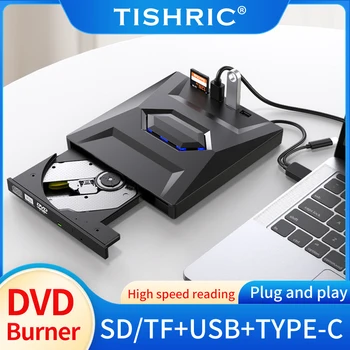 TISHRIC USB 3.0 Tipo C Unidade de DVD Externa Portátil Óptico Leitor de CD DVD RW Gravador Gravador Para Notebook Laptop