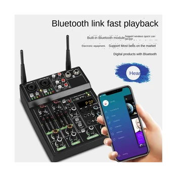4 Channel USB Mixer de Áudio com Microfone sem Fio Studio mesas de Som com Bluetooth REC DJ Console de Mixagem de Um