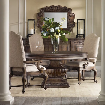 Personalizado estilo Americano sólido escultura em madeira, antigo mesas de jantar e cadeiras, combinado villa, unidade de grande porte, retro mesa redonda,