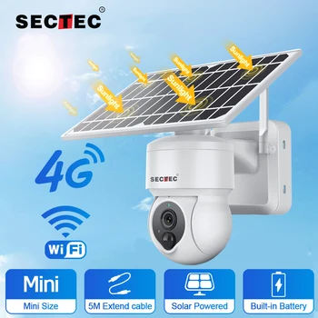 SECTEC Painel Solar Câmara 4G / WIFI HD Painel Solar Exterior, wi-Fi Câmera de Vigilância 4G Cam Com Sim Cartão da Segurança do CCTV Protectio