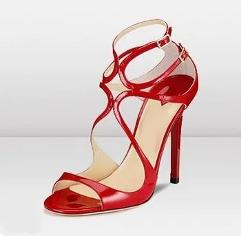 Mais recentes Roxo Patente de Couro, Sandálias de Salto Alto Sapatos de Corte Cruz Correia Gladiador Saltos de sapatos Senhoras Sapatos de Vestido das Mulheres de Verão, Sandálias