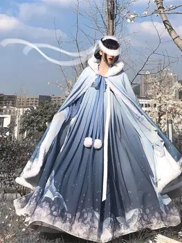 Hanfu Manto Do Inverno Das Mulheres Casaco Quente, Chinês Espessura Casaco Com Capuz Antigos Tradicionais Cosplay De Peças De Vestuário Senhoras