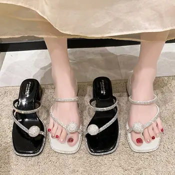 Moda das Mulheres Sandálias das Mulheres Designer de Sapatos de Luxo Chinelos de quarto Elegante Estilo Simples Quadrado Salto Sandálias, chinelos, Sapatos Mulheres