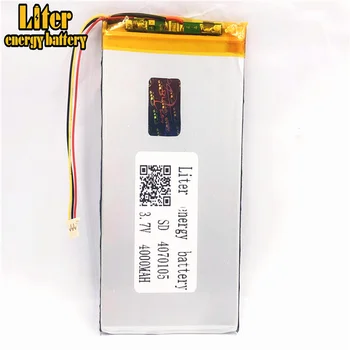 1.0 MM conector de 3 pinos 4070105 3,7 v 4000mah bateria de lipo em Baterias recarregáveis, com capacidade total do pc da tabuleta de 7 polegadas