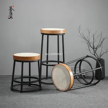 Americana-arte em ferro cadeira alta retro estilo industrial de madeira maciça bar cadeira de líquido vermelho chá de leite de alta de café cadeiras contador fezes