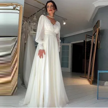 Lsyx Simples Vestido Elegante Do Casamento Para As Mulheres 2023 Civil Mangas Compridas Apliques De Renda Vestido De Noiva Sem Encosto Chiffon Robe De Mariée