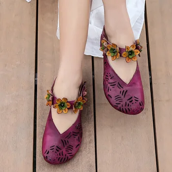 Nova Moda das Mulheres Chinelos de Dedo do pé Redondo Único Sapatos Vintage Estilo Étnico Sandálias Aconchegante Salto Baixo INS Venda Quente Chaussures Femme