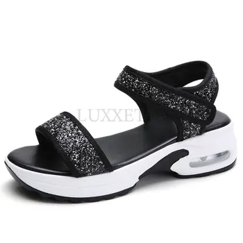 2023 Mulheres Sandálias de Couro Primavera Verão Senhoras Walking Shoes Moda Casual Alta Plataforma Sandálias Med Cunhas de Calcanhar Pé Calçados
