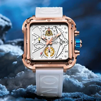2023 Quente Marca de Luxo ONOLA Homens Relógio de Quartzo Moda Praça de Marcação de Design de Relógios de Quartzo Esporte Pulseira de Silicone Impermeável Reloj