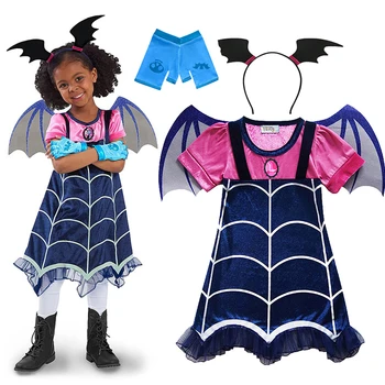 Vampire Girl Dress Peruca de Terror de Halloween para Crianças Saias Carnaval Cosplay Anime de Fantasia, baile de Máscaras Extravagante Vestido de Festa