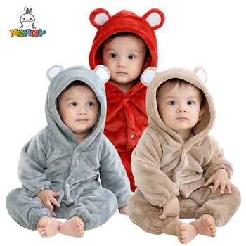 MICHLEY Bonito Flanela Macacão de Bebê Roupas de Inverno Watm com Capuz de Bebê Bodysuits Pijama Macacão Fantasia Para Crianças Meninos Recém-nascidos