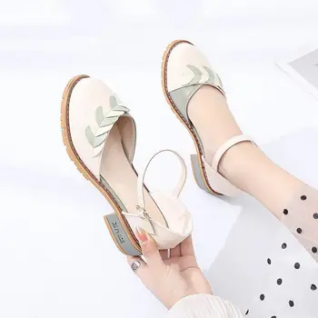 Calçado Fechado Mulheres Sapatos de Fivelas de Sandálias para Mulher de Verão ao ar livre 2023 com Média de Saltos do Dedo do pé Redondo Ponta do Sapato Conforto Venda H