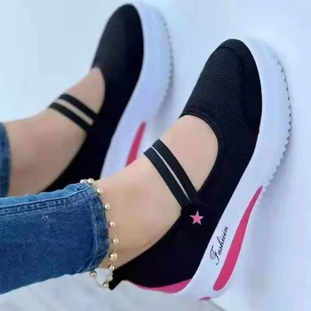 2022 Malha Respirável Mulher Tênis De Lona Sapato Feminino Casual Sapatos Senhoras Sapatos De Desporto Tênis Plataforma Ocos Sapatos