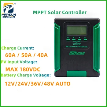 Mppt 40A 50A 60A 190VDC Controlador de Carga Solar 12v 24v 36 48 v mudança Automática de Chumbo Ácido de Bateria de Lítio Painel Solar, Regulador de