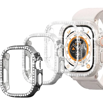 Diamante Capa Case Para Apple relógio Ultra 49mm 45mm 41mm 44mm 40mm 42mm/38mm Completo Protetor de pára-choque iWatch série 3 4 5 6 SE 7 8