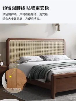 Rattan tecido sólido cama de madeira, sossegado vento, moderno, simples Nórdicos grande cama de 200 × 220 dois metros cama grande famosos