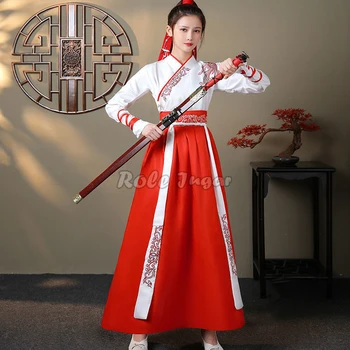 Homens Mulheres Bordado Chinês Tradicional Saia + Quimono Tops Adultos Hanfu Chineses Dança Folclórica Desempenho Marciais hanfu
