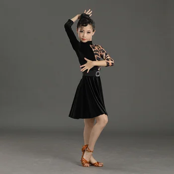 Nova Dança latina Vestidos para meninas de Manga Longa Competição de Dança de Estágio de Prática de Desempenho Traje Crianças Partido Saia