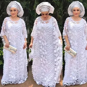 Laço branco Oco África Vestidos para 2023 Mulheres Muçulmanas Vestido Africano Roupas Dashiki Taditional Boubou árabe Manto Femme Ramadã