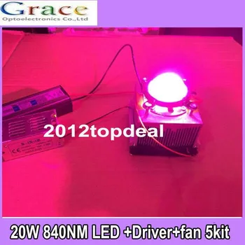 1set Novo 20W DIY led cresce a luz 380-840nm chip+driver+dissipador de calor+ fã +led lente 5kit