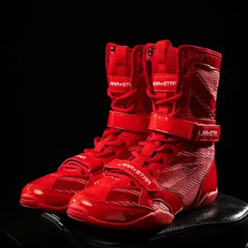 2023 Popular Wrestling Botas para Homens de Preto Vermelho de Boxe de Mens Sapatos Respirável Ginásio Sapatos de Homem Competição de Esportes de Luta Botas de Menino