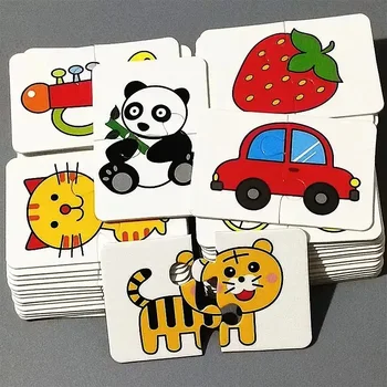 32PCS Clássico de Educação de Infância para Crianças de Brinquedo Quebra-cabeça Cartão de Carro de Animais Jogo de Quebra-cabeça Fruto Padrão de Bonito de Aprendizagem de Estudantes