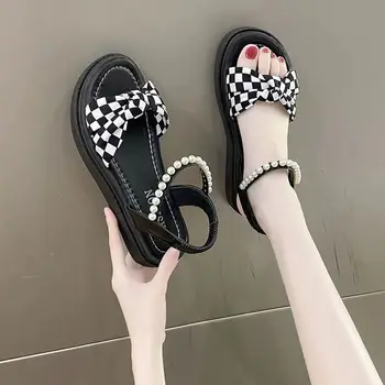 Sandálias para Mulher com Média de Saltos de Sapatos femininos Arco Calçado Dedo do pé Redondo Dica de Verão 2023 Plataforma do Diamante Strass Preto-Venda