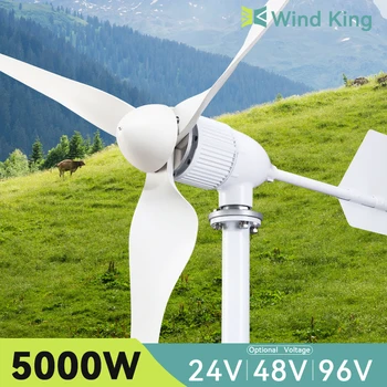 WindKing 5000W do Vento Gerador de 3 Lâminas de 5kw 24v 48v 96v de Alta Eficiência Moinho de vento Com Carregador Solar Híbrido de Sistema Para o Uso Home