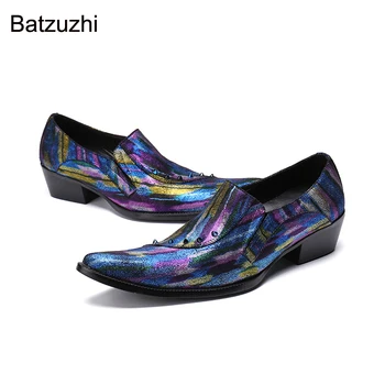 Batzuzhi Sapatos de Couro Azul Homens Artesanais Legal Formal de Negócios Sapatos de Couro de Homens para a Festa e Casamento! Tamanho Grande 38-46