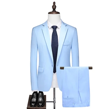 Homens de casamento de terno (Blazer + calça) de Negócios de Moda Casual slim tamanho profissional Britânico cor sólida Blazer duas peças de conjunto