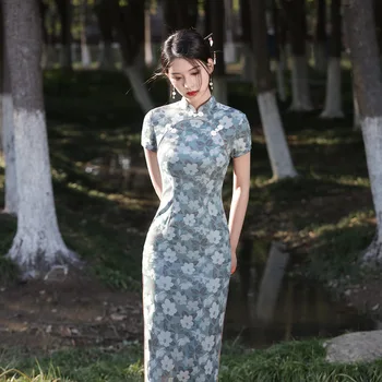 Verão Melhorado Cheongsam comprimento Médio de Dupla camada Jovem Qipao Suzhou Diário Casual Cheongsam Menina de Vestido de Estilo Chinês