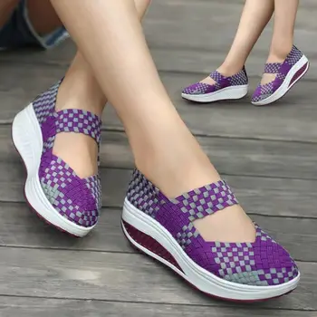 2023 Ano Novo Estilo Nacional de Esportes de Sapatos femininos de Emagrecimento Perda de Peso Swing Sapatos de Tecido Mulheres Elevado Sapatos de Sola Grossa
