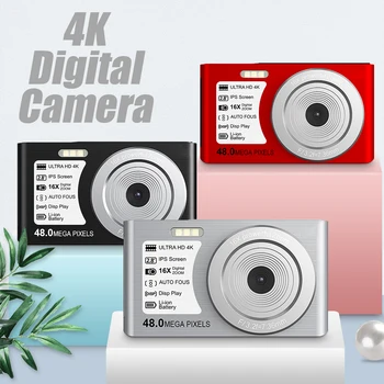 DC06-4K Mini Câmera Digital 48MP 16X de Zoom, foco Automático Webcam 8-32GB de Memória Estendida Puase Anti-Tremor Built-in Luz de Preenchimento