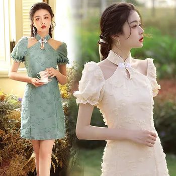 Moderno, Clássico Composto de Renda Melhorou Cheongsam 2023 Verão Retrô Chinês Tradicional Vestidos para Meninas