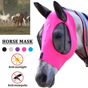 Anti-Fly Malha Equinos Máscara Máscara de Cavalo Elástico Mosquito Prova de Cavalo Capa Cavalo de Flyproof Máscara com Orelhas Cobertas