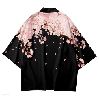 Sakura Flores De Impressão Yukata Homens Mulheres Da Moda Cardigan Blusa Haori Obi Asiático Roupas Harajuku Japonesa, Cosplay Quimono