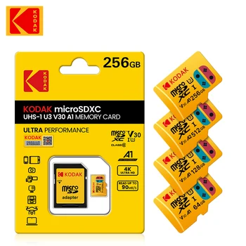 KODAK Cartão de Memória Flash de 128GB de 256GB U3 V30 Cartão Micro SD de 512 GB A2 SDXC 4K MicroSD C10 TF/Cartão SD Com Adaptador SD
