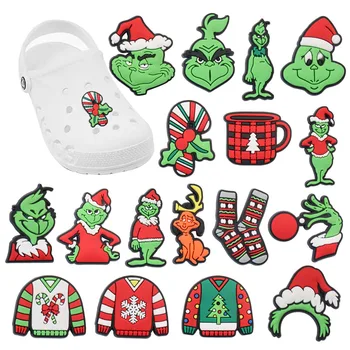 Venda quente 1-17pcs de PVC, Sapato Encantos de Natal, desenhos animados Monstro Verde Acessórios DIY Sapato Decoração Para o Croc Jibz Crianças X-mas Presente