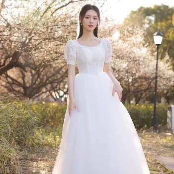 Mulheres Francesa De Vestidos De Noiva Branco Longo De Uma Linha De Tulle Festa Formal Vestidos De Robe De Sarau 2021