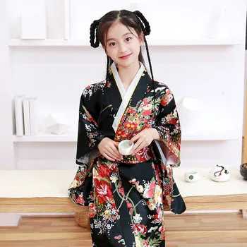 Menina Quimono Tradicional Vestido Formal Crianças De Estilo Japonês De Festa Cosplay Traje Crianças Yukata Vestes Haori Samurai Roupas