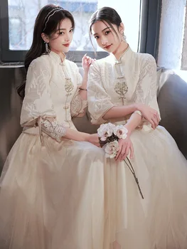 Chineses Vestidos De Dama De Honra Tradicional Hanfu Mangas Compridas Cheongsams Clássico Tang Terno Conjuntos Mulheres De Baile, Festa De Casamento Vestido De 2023