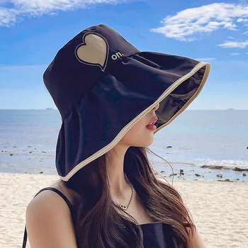 Chapéus de sol para as Mulheres de Verão Cola Preto Arco Feminino Panamá Oco Chapéu de Palha Proteção UV Grande Brim Face Protetor solar Sol de Balde de Chapéus
