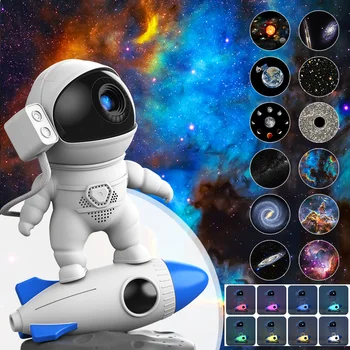 360° Ajustável Foguete Astronauta Estrelado Projetor, Home Planetário Galaxy Nebulosa Lâmpada de Projetor para Crianças Quarto-13 Filme de Discos